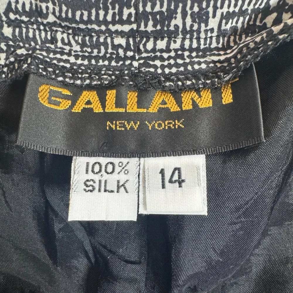 Gallant NY Womens Trousers 14 VTG 100% Silk Black White High Waist Tapered Pants